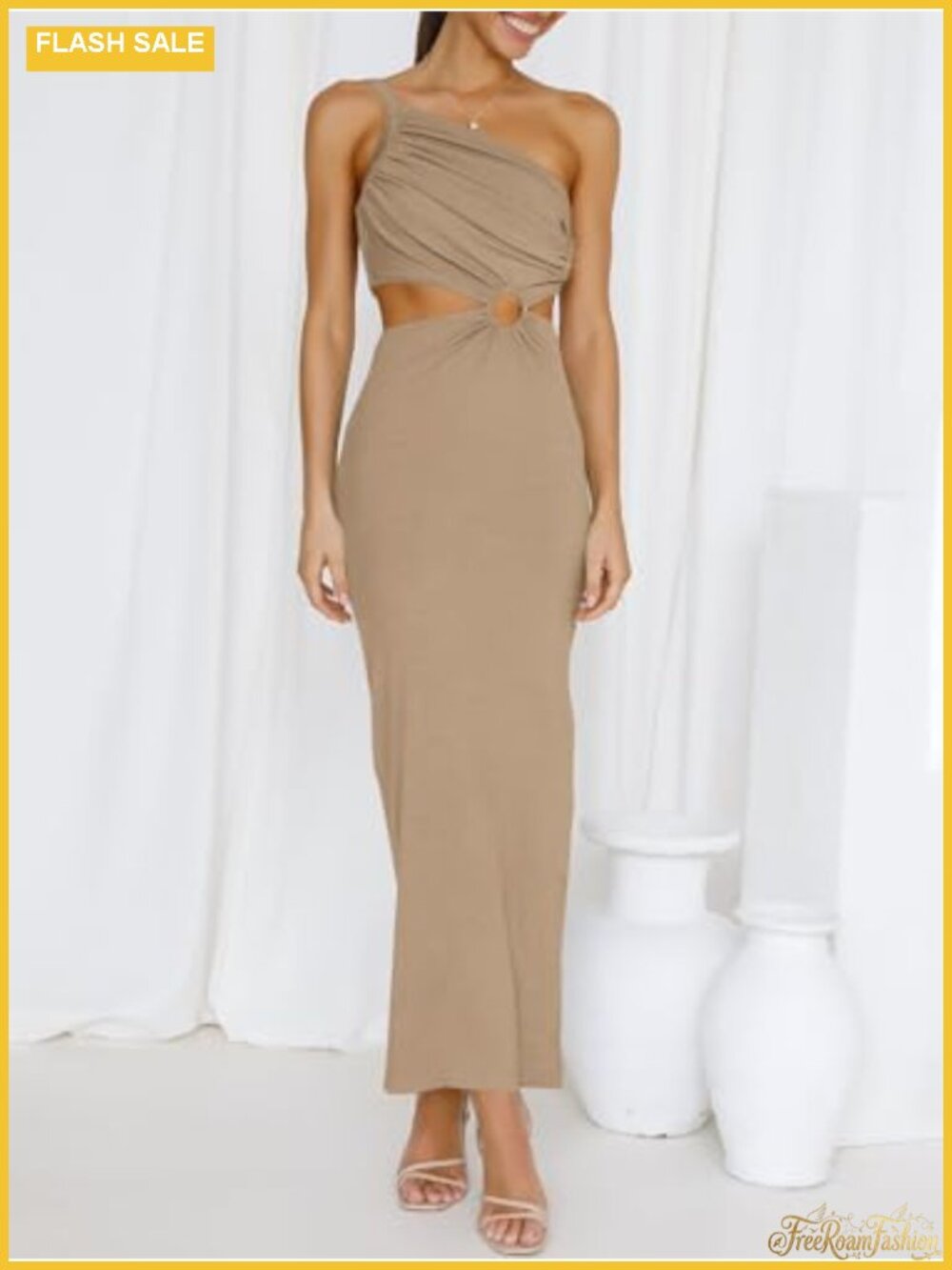 One Shoulder Sleeveless Bodycon Maxi Dress Ruched High Waist Party - Picture 2 of 6